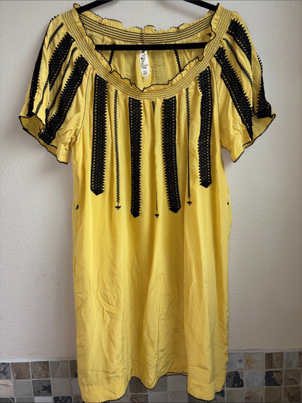 Anthropologie Floreat Yellow Embroidered Boho Dress Size 14